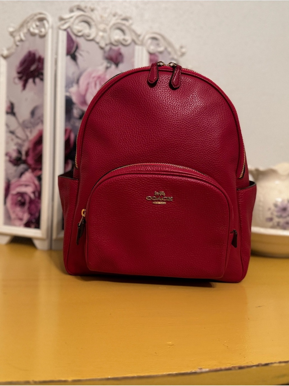Coach Red Pebble Leather Backpack